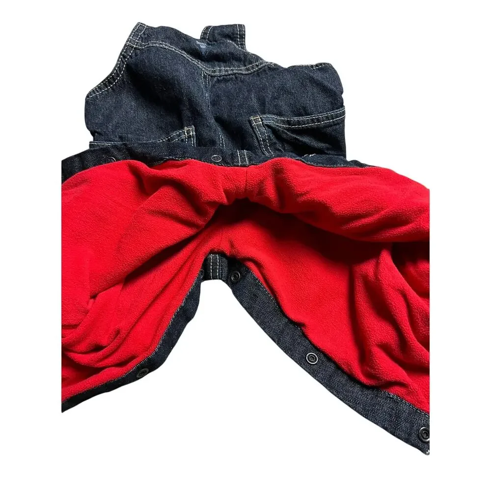 Oshkosh B'gosh 9M dark washed denim red fleece lined Blue carpenter Overalls